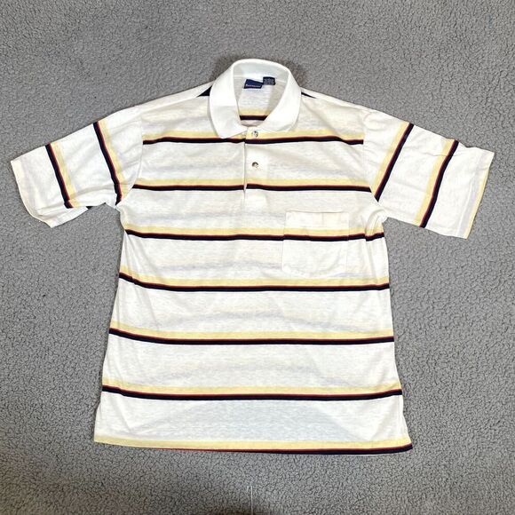 Vintage Buckingham Polo Shirt Men's Stripe Collar Short Sleeve 80s 90s Large - Picture 1 of 6
